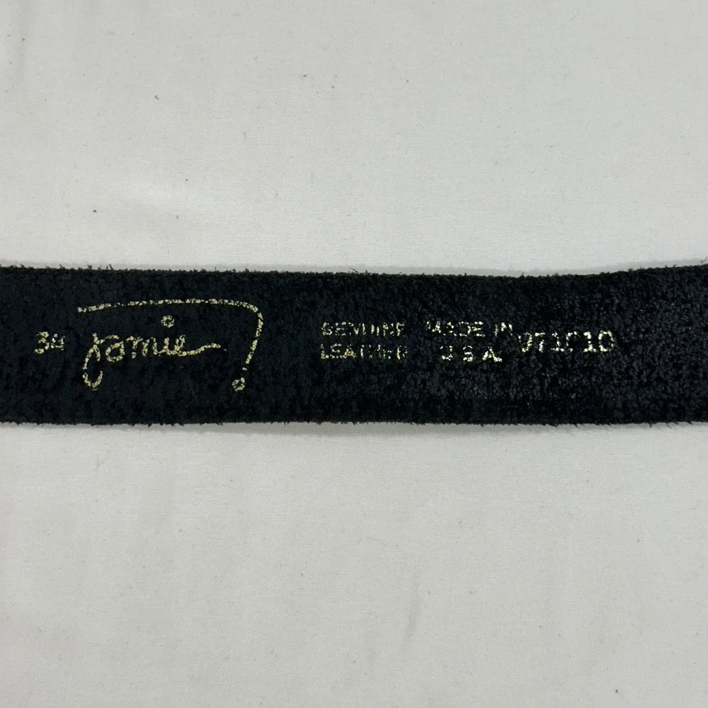 Jamie Leather Belt 34 Mens Black Silver Plaque Buckle Made in USA Minimalist